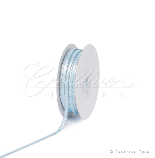1/8" Satin With Silver Edge Ribbon - 50 Yards (Light Blue)