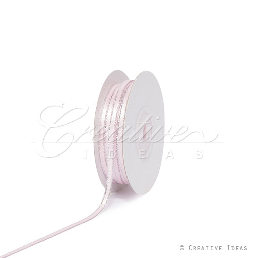 1/8" Satin With Silver Edge Ribbon - 50 Yards (Light Pink)