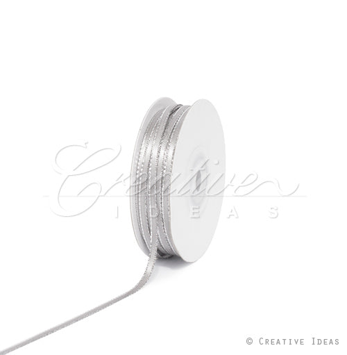 1/8" Satin With Silver Edge Ribbon - 50 Yards (Silver)