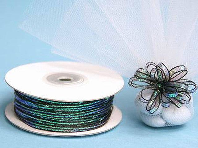 1/8"x50 yards Black Organza Pull Bows Ribbon with Iridescent Edge