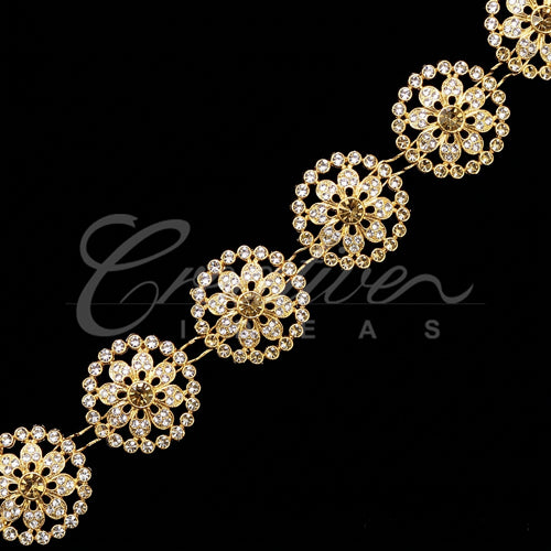1" Circular Floral Bedazzle Trim-4.5 Meters (Gold)