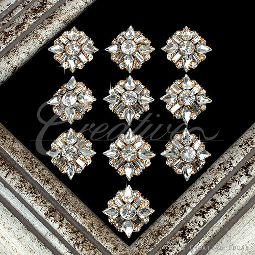 1" Gems Burst Rhinestone Accessories-10 Pcs (Gold)