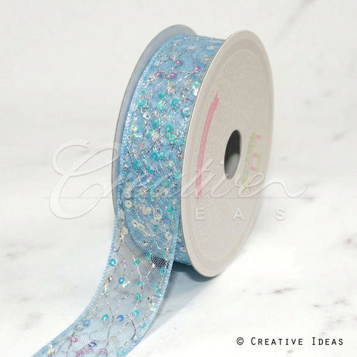 1" Iridescent Sequin Mesh Ribbon-10 Yds (Blue)
