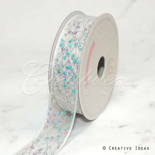 1" Iridescent Sequin Mesh Ribbon-10 Yds (White)