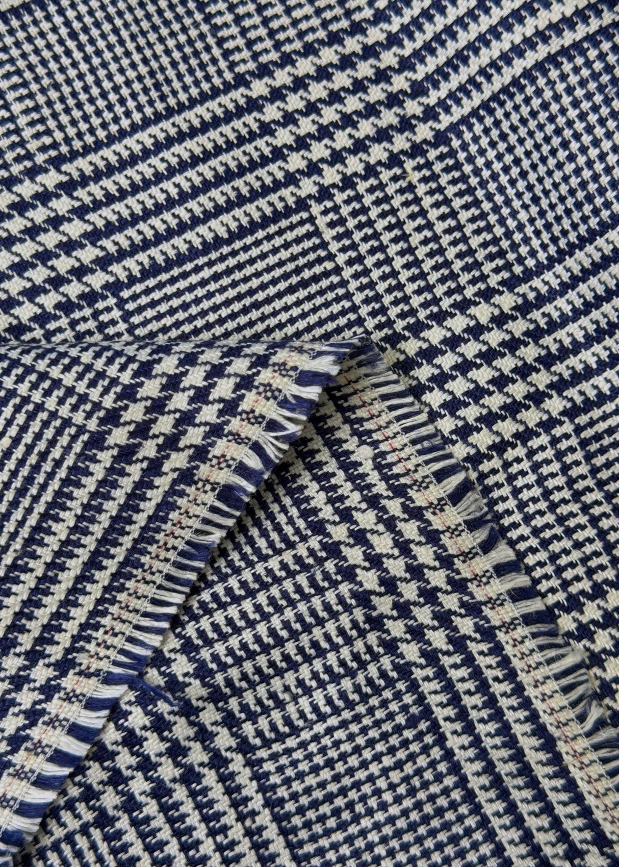 Linen Houndstooth Checker Navy Off-White