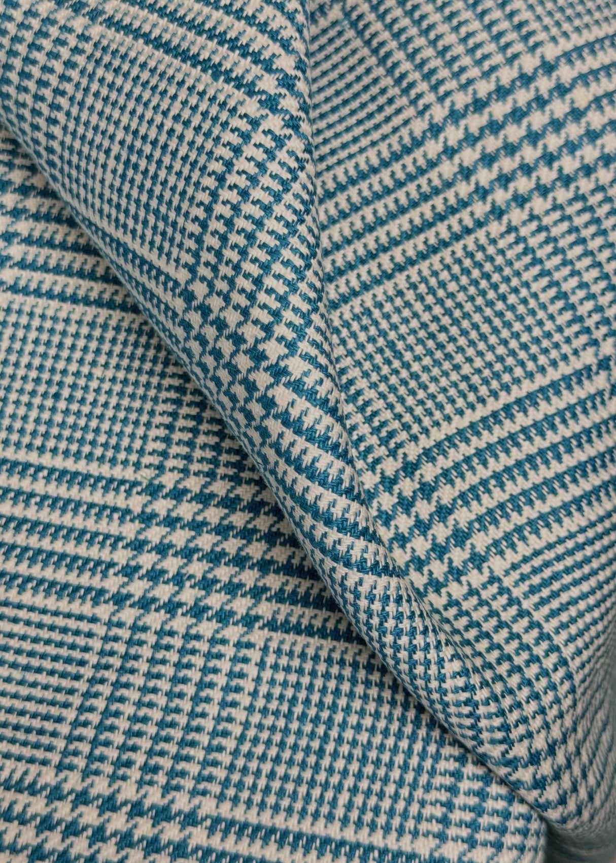 Linen Houndstooth Checker Turquoise Off-White