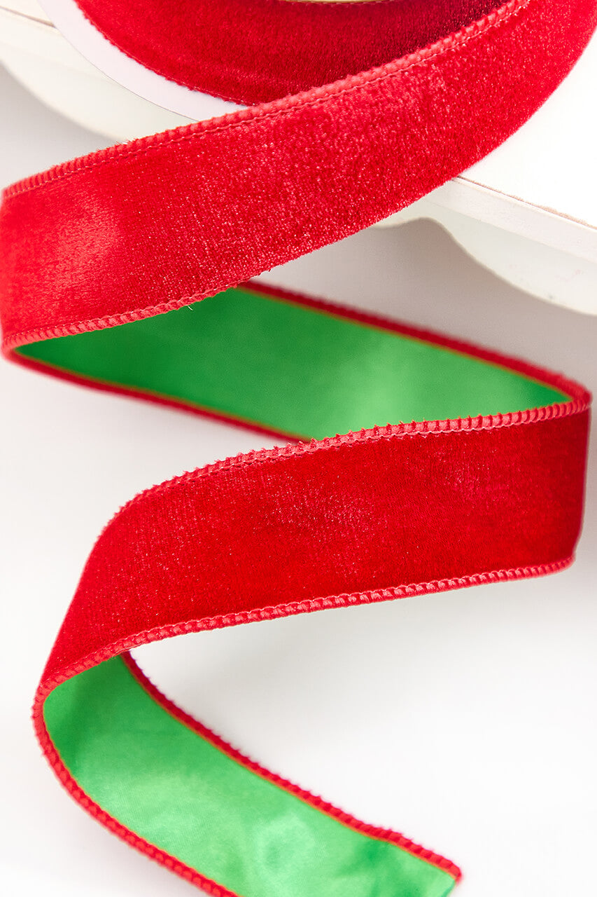 1.5" x 10 Yard Red & Green Velvet with Satin Backing Ribbon