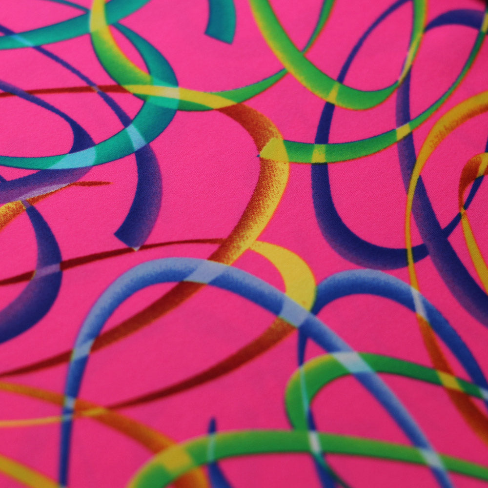 Wild Confetti Nylon Spandex Fabric - Multicolor Rainbow Crescent Print, 58-60" Width (1 Yard)