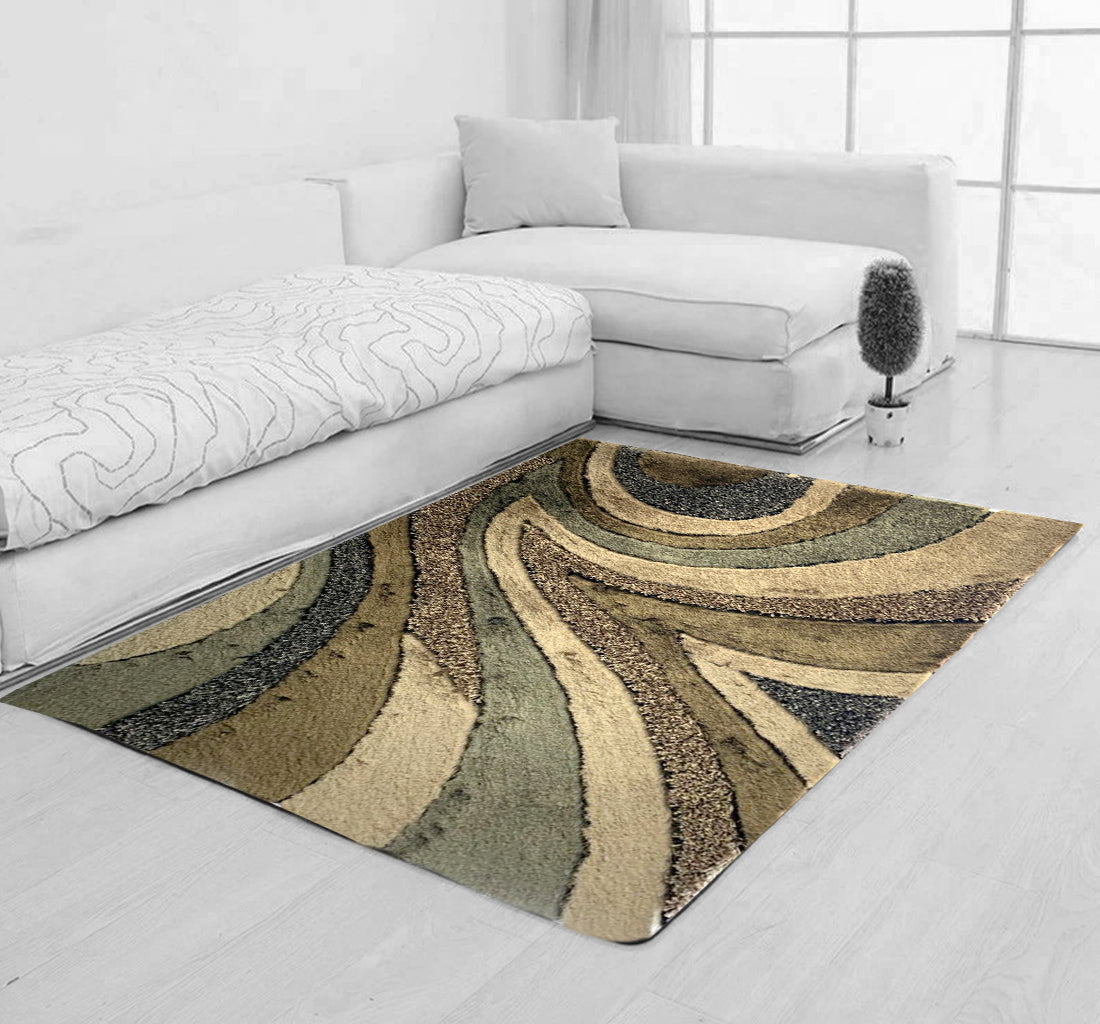 Geometric Shag Thick Design Area Rug - Shag Rug Fabric - Gray/Black Geometric Pattern, 2" Pile, 7'6" X 10'3" (1 Piece)