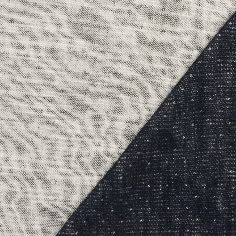 1 Yard Navy Blue Gray Cotton Spandex Double Knit Fabric 58 Inches