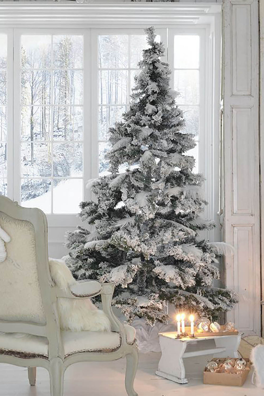 Heavy Snow Flocked Angel Pine Christmas Tree with Metal Stand