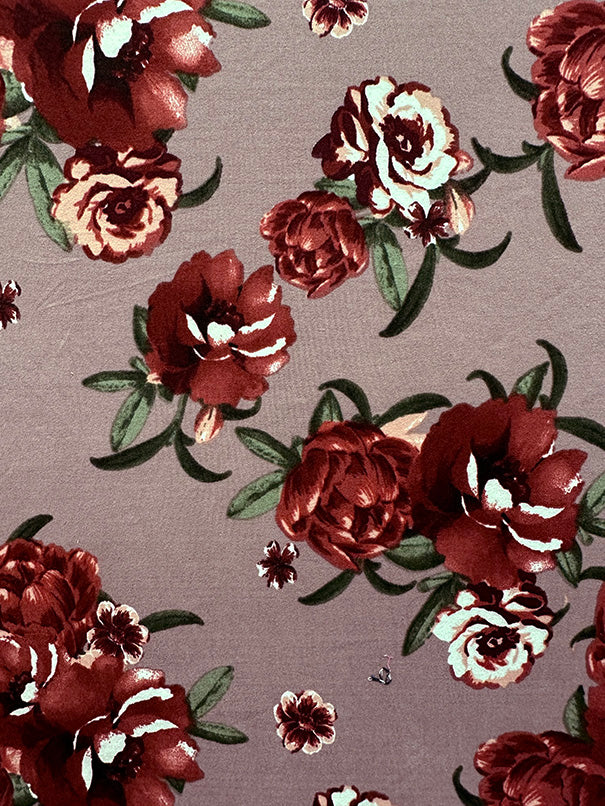 1 Yard Rose Pink Floral Double Brushed Jersey Knit Fabric with Soft Stretch 58 Inches Width