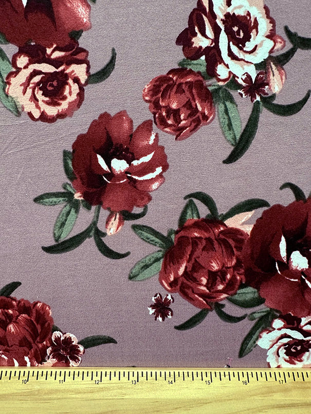 1 Yard Rose Pink Floral Double Brushed Jersey Knit Fabric with Soft Stretch 58 Inches Width