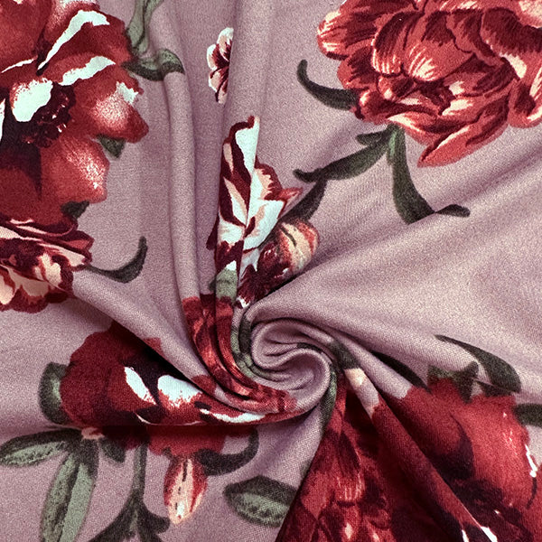 1 Yard Rose Pink Floral Double Brushed Jersey Knit Fabric with Soft Stretch 58 Inches Width