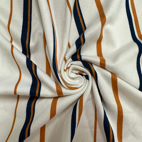 1 Yard Ivory Navy Rust Stripe Double Brushed Jersey Knit Fabric Lightweight Stretch Soft Material 58 Inches