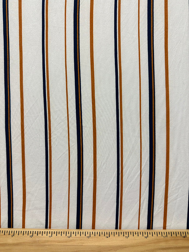 1 Yard Ivory Navy Rust Stripe Double Brushed Jersey Knit Fabric Lightweight Stretch Soft Material 58 Inches