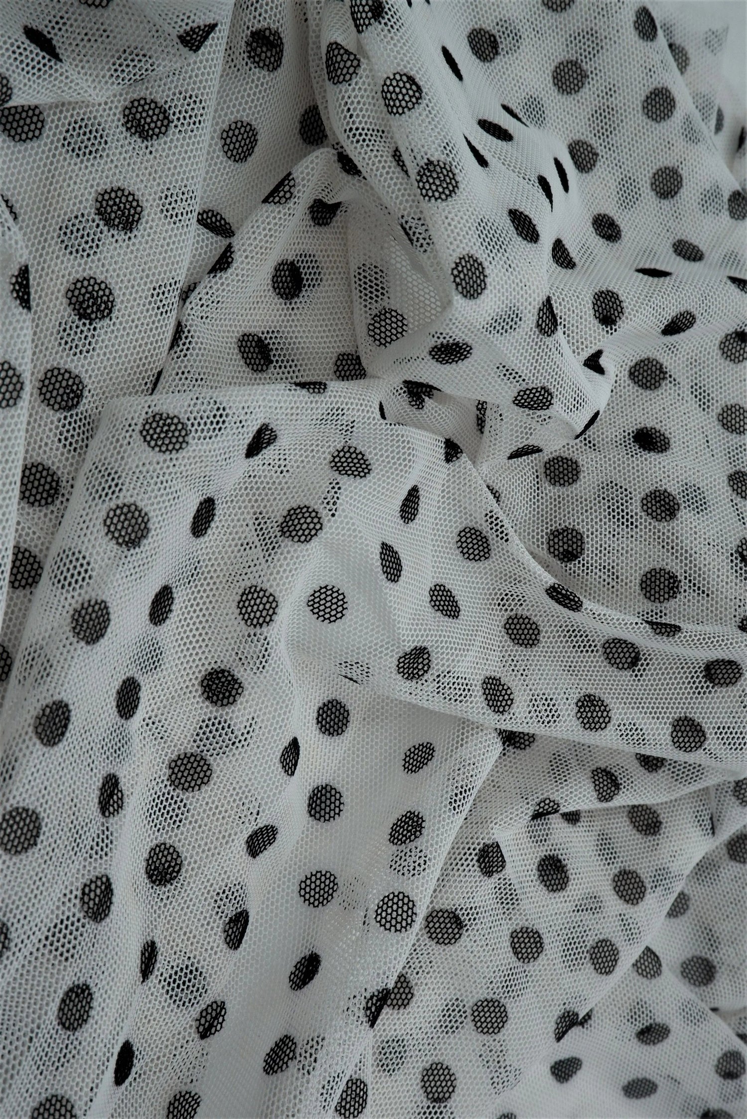 1 Yard Polyester Spandex Mesh Fabric Polka Dot Print Lightweight Stretch Soft 54" Width
