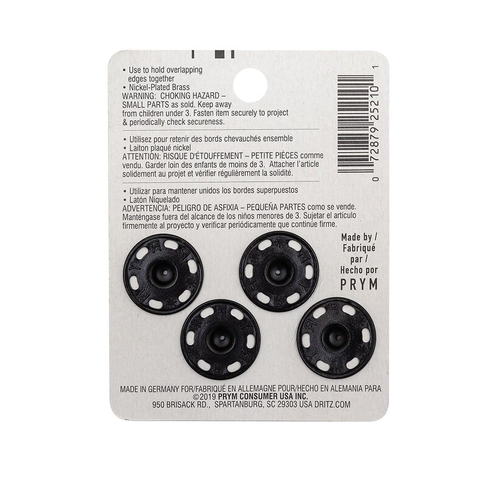 Dritz 4 Black Sew On Snaps - Size 10