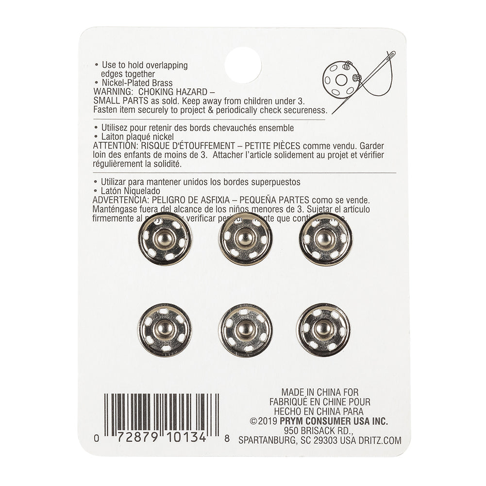 Dritz Nickel Sew On Snaps Size 2 - 6ct