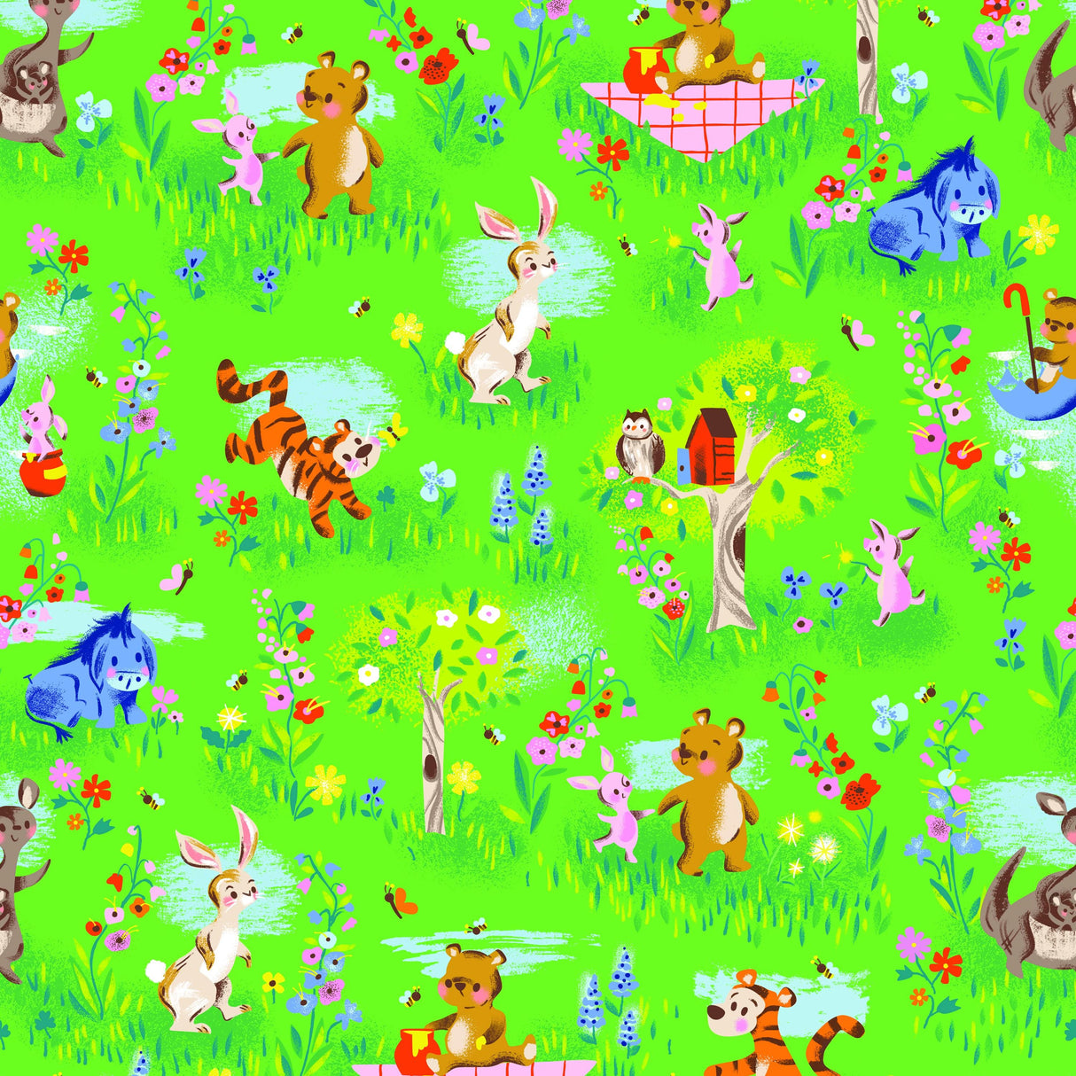Quilting Cotton 100 Aker Woods Winnie the Pooh Main Green Riley Blake Designs