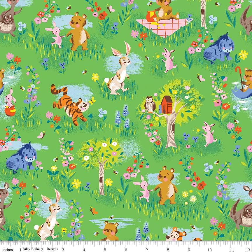 Quilting Cotton 100 Aker Woods Winnie the Pooh Main Green Riley Blake Designs