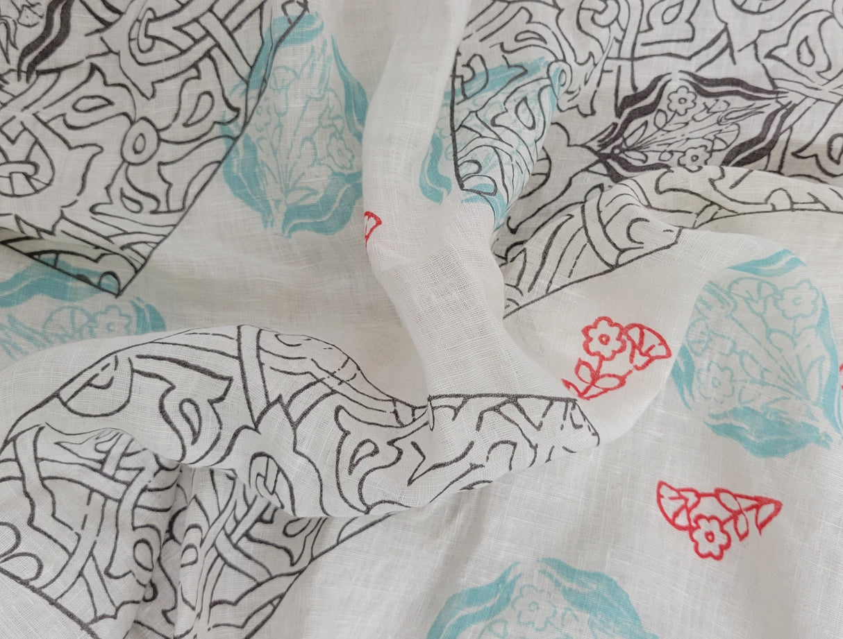 Linen Abstract Print Blue Gray