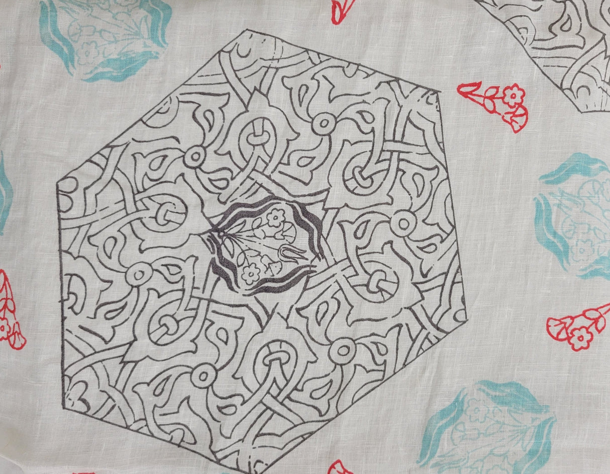 Linen Abstract Print Blue Gray