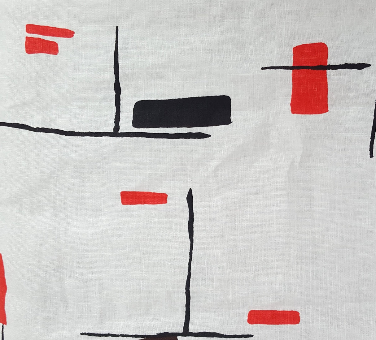 Printed Linen Abstract Black Brown Red