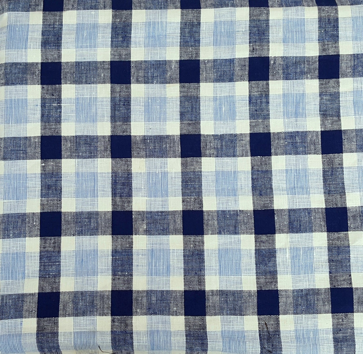 Linen Gingham Blue White Fabric