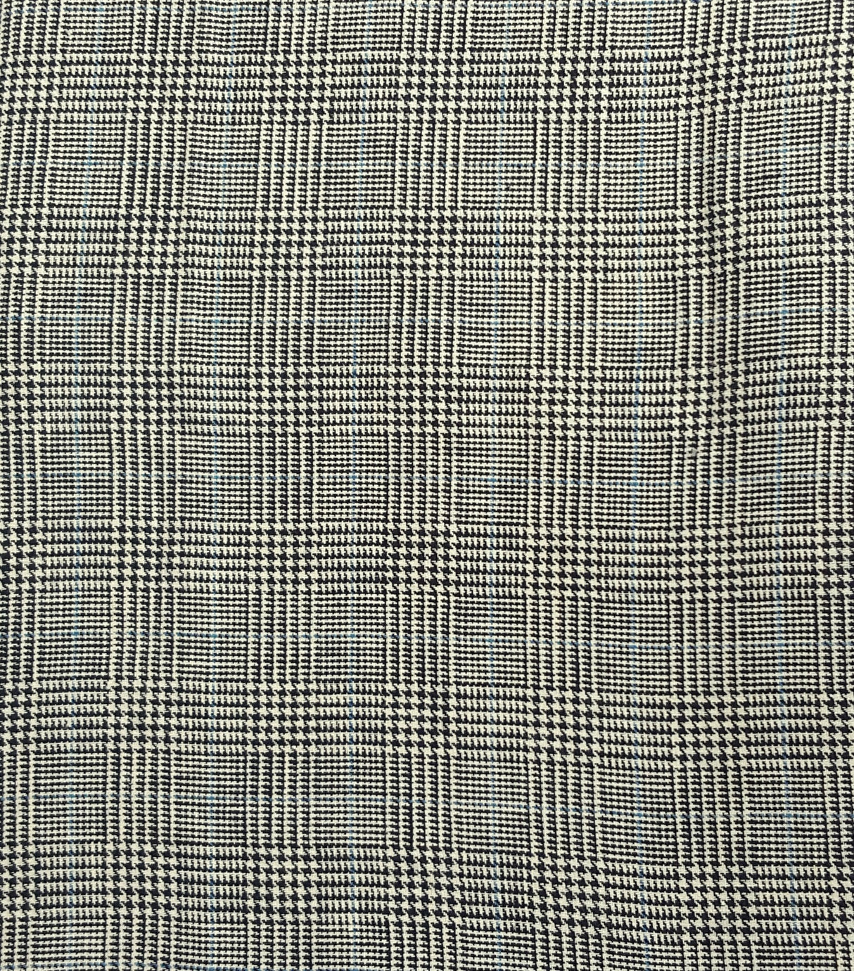 Linen Houndstooth Plaid Black Ivory Blue