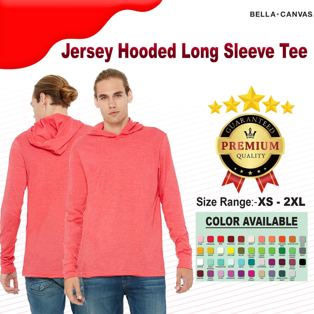 BELLA + CANVAS® Jersey Hooded Long Sleeve Tee