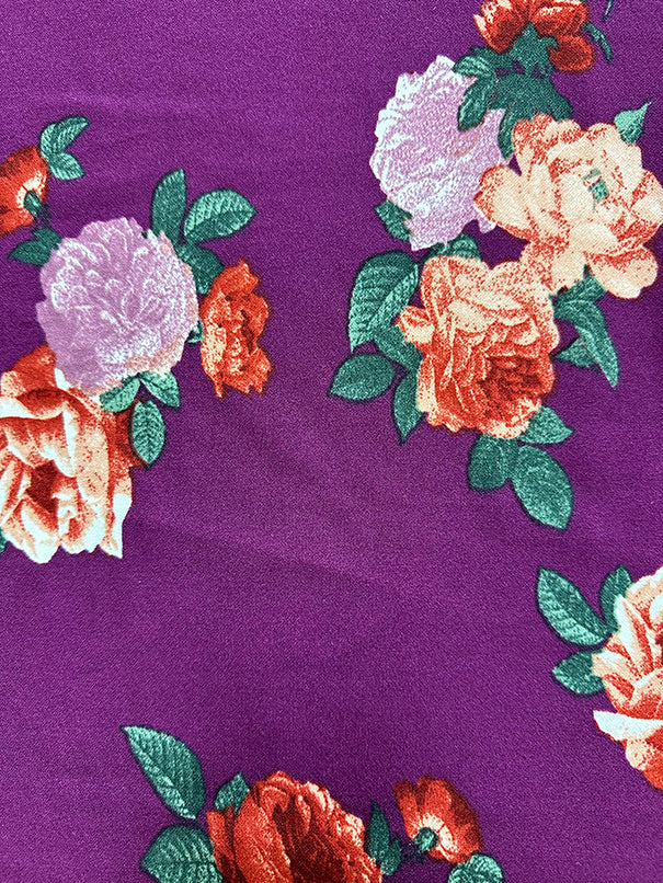 1 Yard Magenta Crepe Scuba Double Knit Fabric With Floral Print For Apparel And Activewear 58 Inches Width