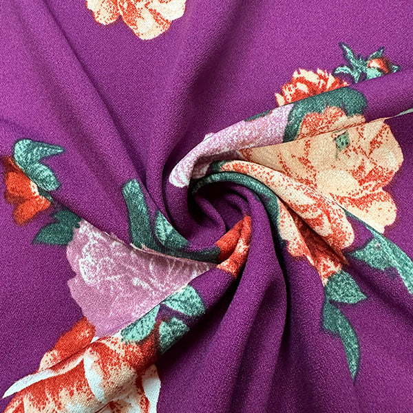 1 Yard Magenta Crepe Scuba Double Knit Fabric With Floral Print For Apparel And Activewear 58 Inches Width