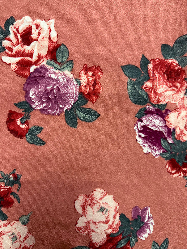 1 Yard Terra Cotta Crepe Scuba Double Knit Fabric With Multi Floral Print For Apparel And Activewear 58 Inches Width