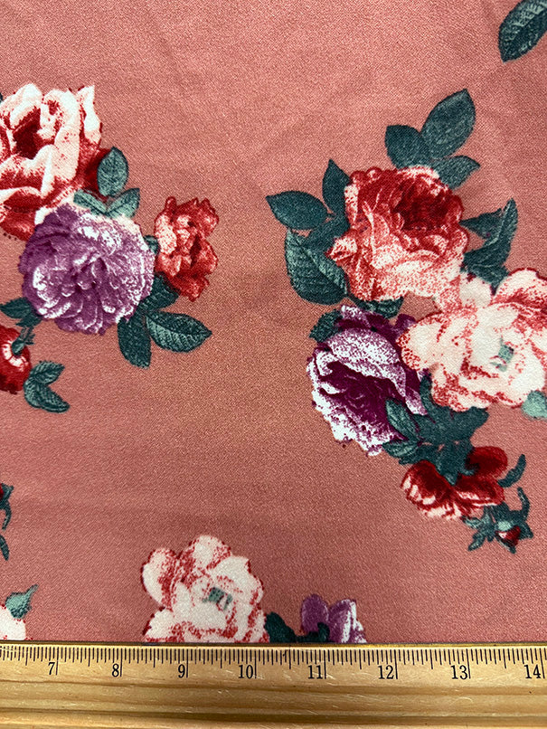1 Yard Terra Cotta Crepe Scuba Double Knit Fabric With Multi Floral Print For Apparel And Activewear 58 Inches Width