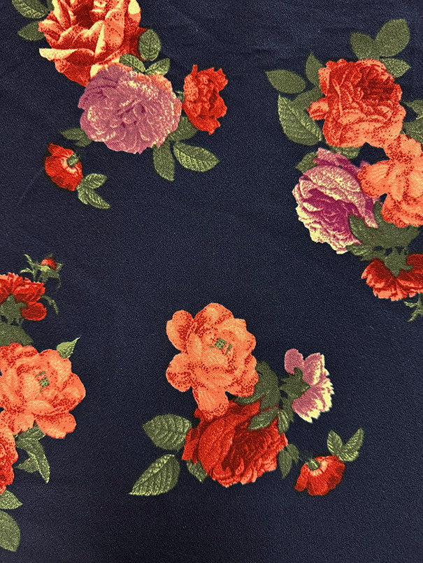 1 Yard Dark Blue Floral Crepe Scuba Double Knit Fabric For Apparel Activewear Crafts 58 Inches Width