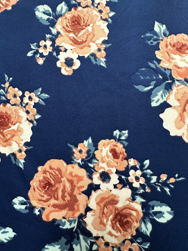 1 Yard Navy Peach Floral Scuba Knit Fabric For Apparel Activewear Crafts 58 Inches Width