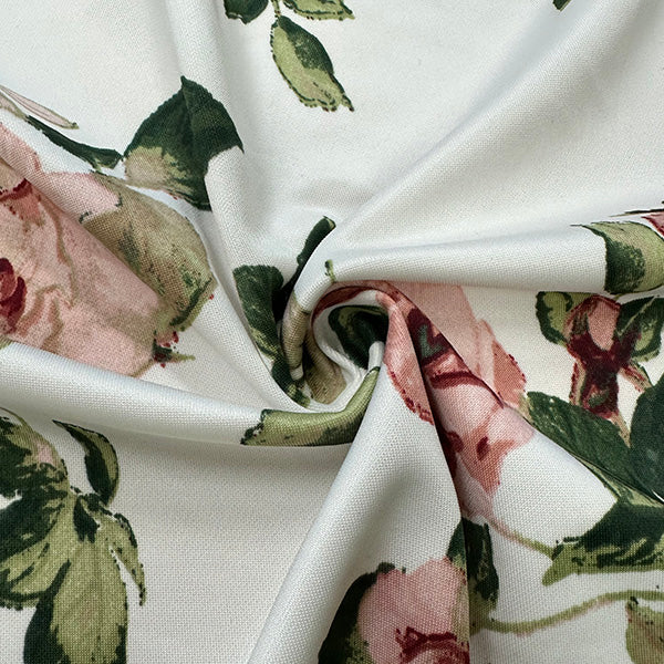 1 Yard Ivory Scuba Knit Fabric With Pink Multi Floral Print For Apparel And Activewear 58 Inches Width