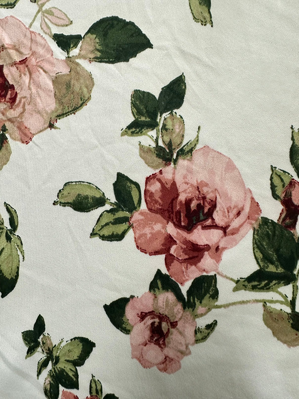 1 Yard Ivory Scuba Knit Fabric With Pink Multi Floral Print For Apparel And Activewear 58 Inches Width