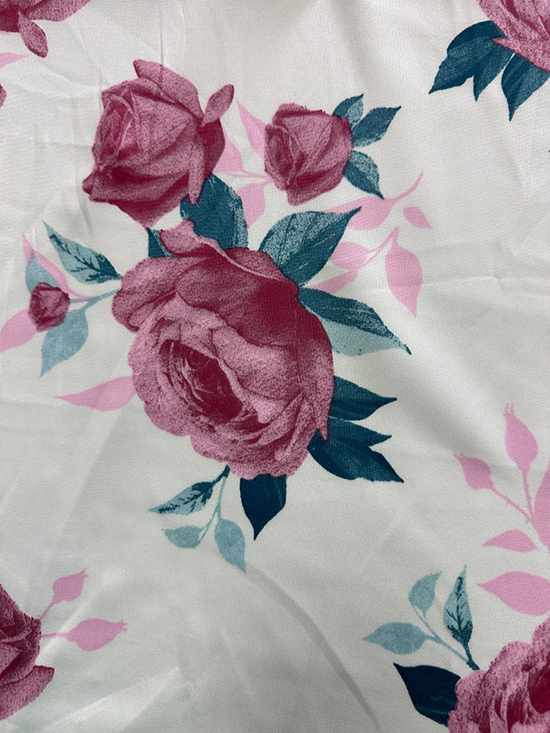 1 Yard Ivory Scuba Knit Fabric With Pink Multi Floral Print For Creative Apparel And Activewear 58 Inches Width