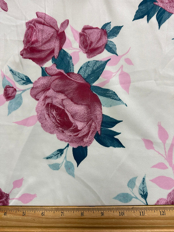 1 Yard Ivory Scuba Knit Fabric With Pink Multi Floral Print For Creative Apparel And Activewear 58 Inches Width