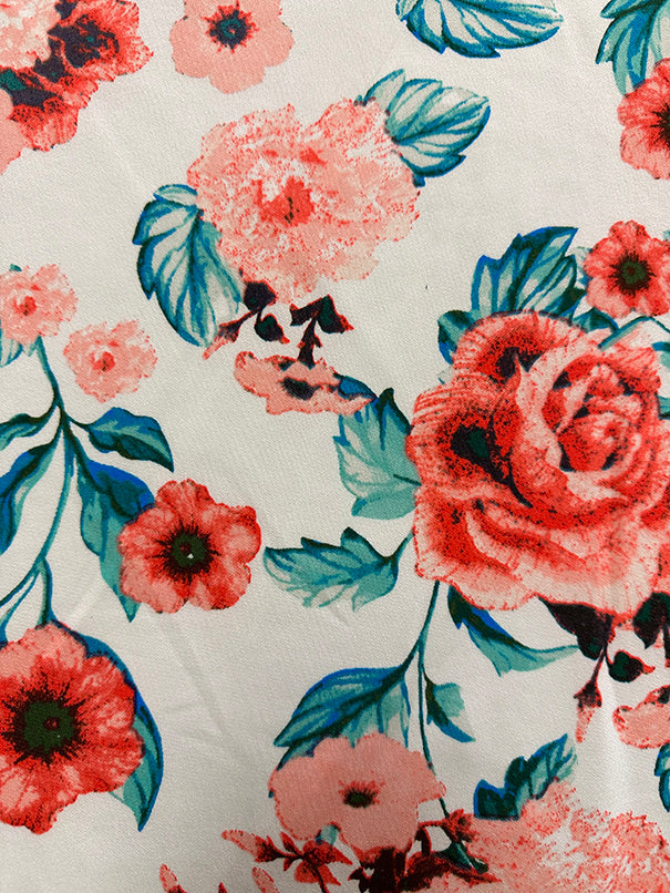 1 Yard White Scuba Knit Fabric With Multi Floral Print For Stylish Apparel And Activewear 58 Inches Width