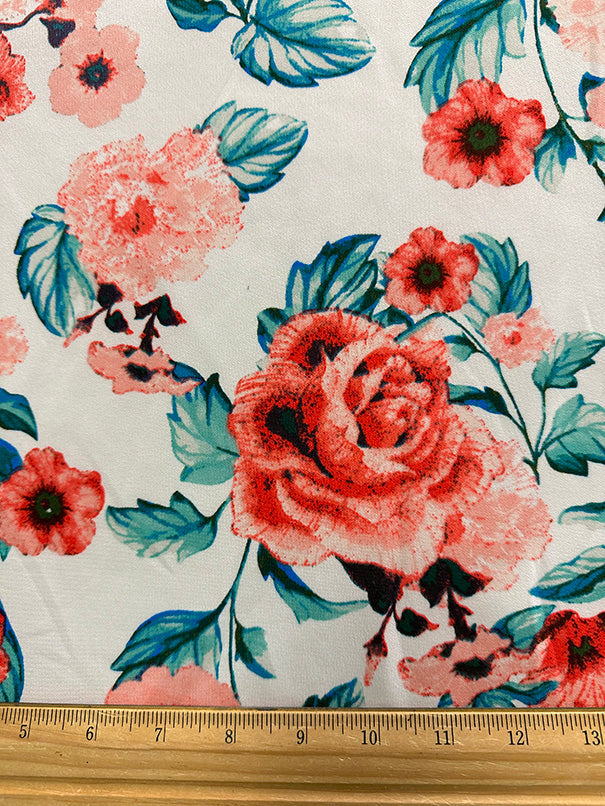 1 Yard White Scuba Knit Fabric With Multi Floral Print For Stylish Apparel And Activewear 58 Inches Width