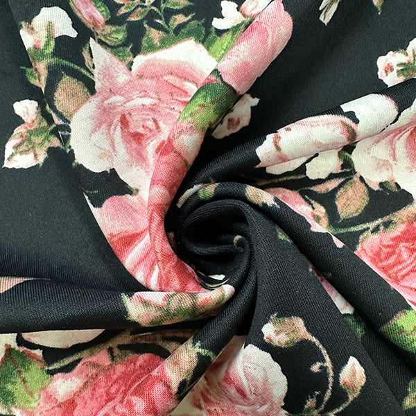 1 Yard Black Pink Multi Floral Scuba Knit Fabric For Apparel And Activewear Projects 58 Inches Width