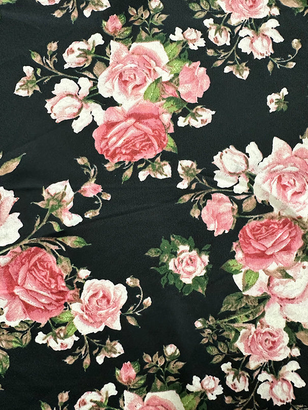 1 Yard Black Pink Multi Floral Scuba Knit Fabric For Apparel And Activewear Projects 58 Inches Width