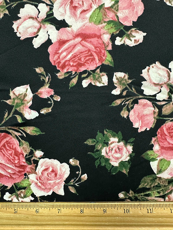 1 Yard Black Pink Multi Floral Scuba Knit Fabric For Apparel And Activewear Projects 58 Inches Width