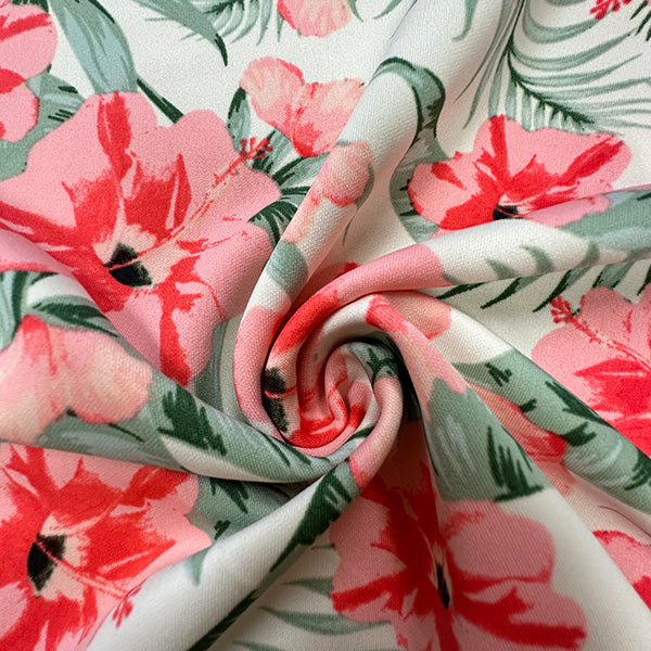 1 Yard Bright Pink Multi Floral Scuba Knit Fabric For Fashion Apparel And Activewear 58 Inches Width