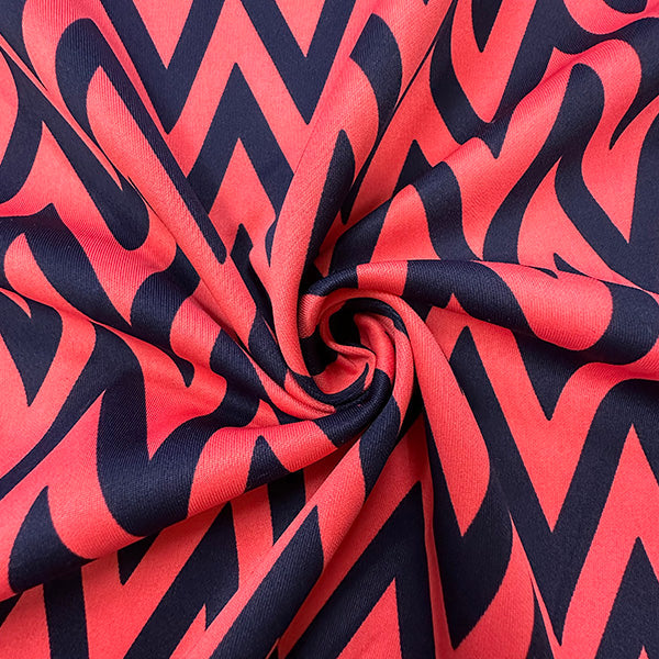 1 Yard Chevron Print Coral Navy Scuba Knit Fabric For Modern Apparel And Activewear 58 Inches Width