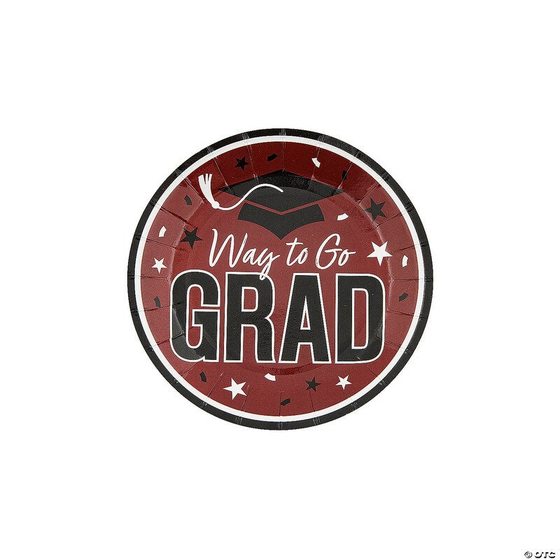 7 1/4" Purple "Way to Go Grad" Disposable Paper Dessert Plates 25 Count