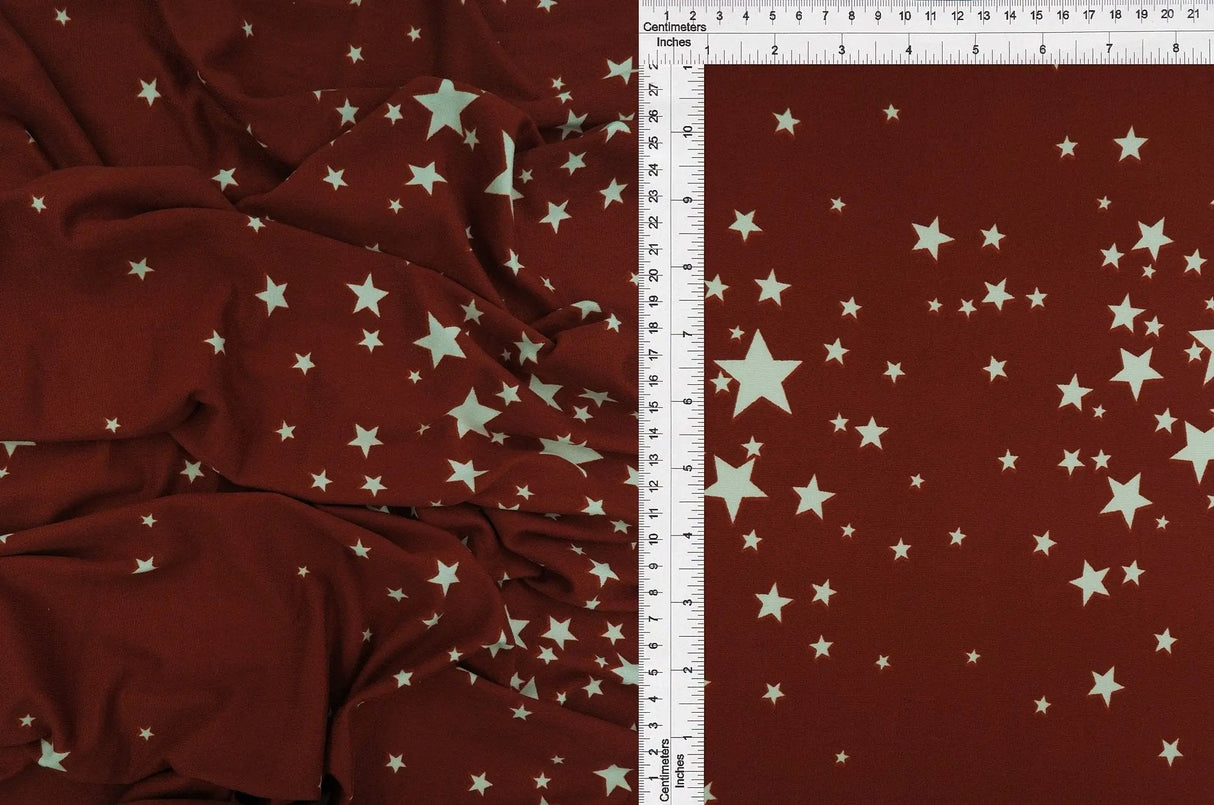 1 Yard DTY Brushed Star Print Knit Fabric, 58/60'' Wide Polyester Spandex Blend